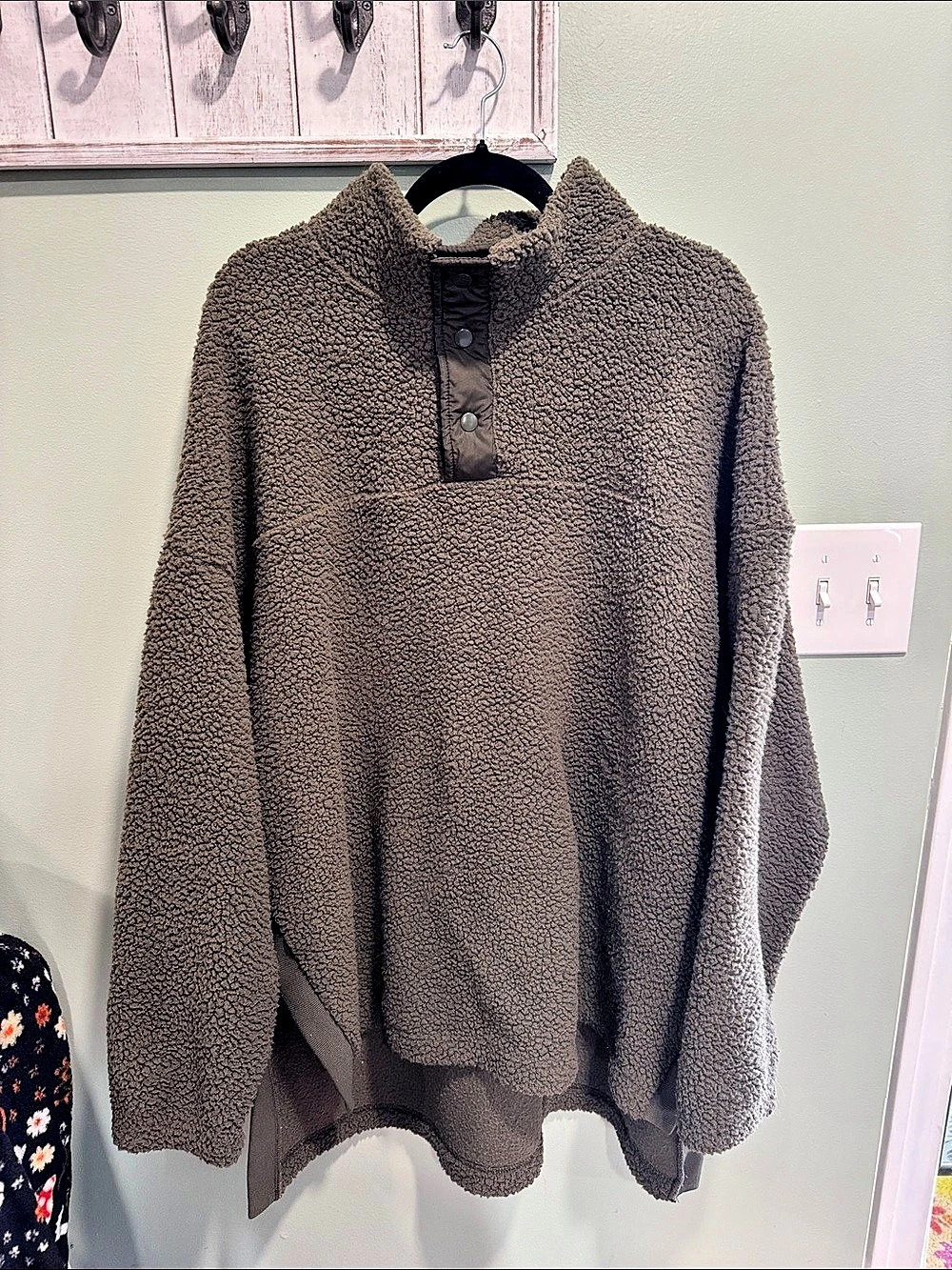 Old Navy Sherpa Pullover Tunic Fleece Snap-Front Green XXL Tall
